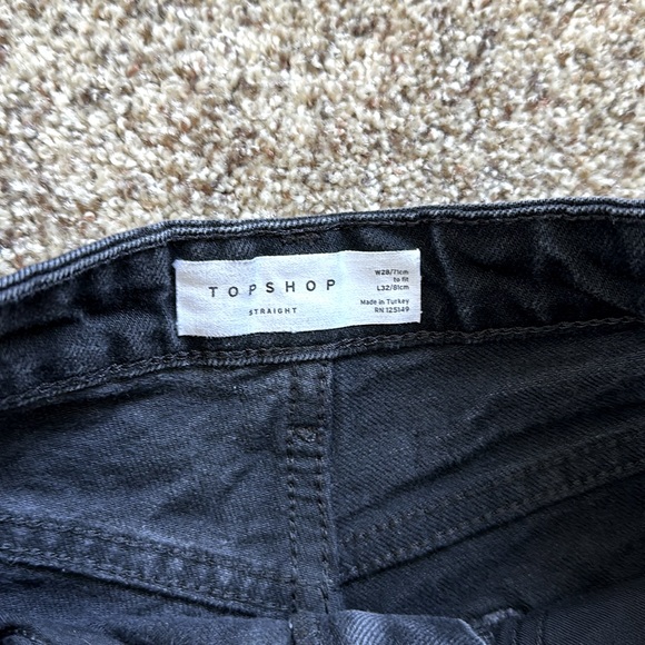 Topshop Black Straight Leg Jeans W 28 L 32 Raw Hem Zip & Button Closure - Picture 4 of 9